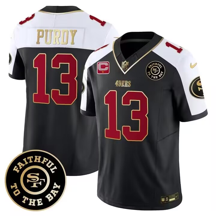 San Francisco 49ers #13 Brock Purdy White Balck 2023 F.U.S.E. With 1-Star C Patch And Faithful To The Bay Patch Stitched Game Jersey - Zenithce