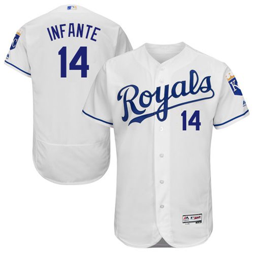 Royals #14 Omar Infante White Flexbase Authentic Collection Stitched Jersey - Zenithce