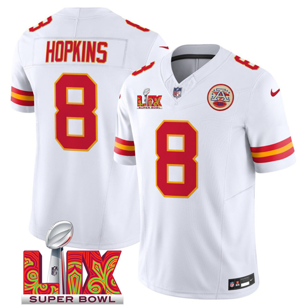 Kansas City Chiefs #8 DeAndre Hopkins White 2025 F.U.S.E. Super Bowl LIX Patch Vapor Untouchable Limited Stitched Jersey - Zenithce