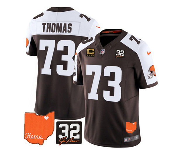 Cleveland Browns #73 Joe Thomas Brown White 2023 F.U.S.E. With Jim Brown Memorial Patch And 4-Star C Patch Vapor Untouchable Limited Stitched Jersey - Zenithce