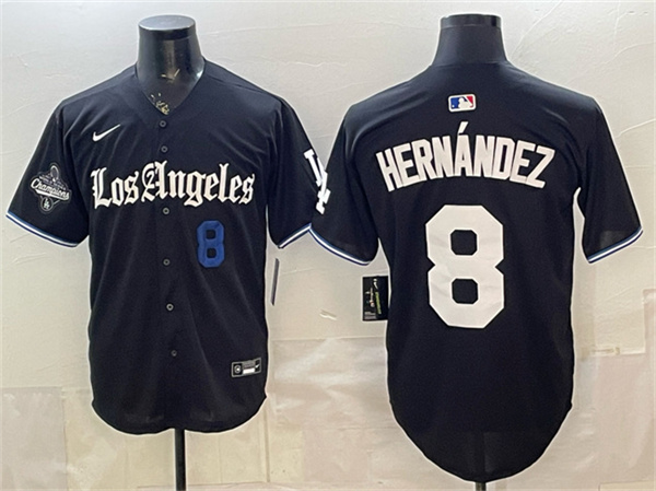 Los Angeles Dodgers #8 Enrique Hernández Black 2025 World Series Champions Patch 'Gothic Edition' Vapor Premier Limited Stitched Jersey - Zenithce