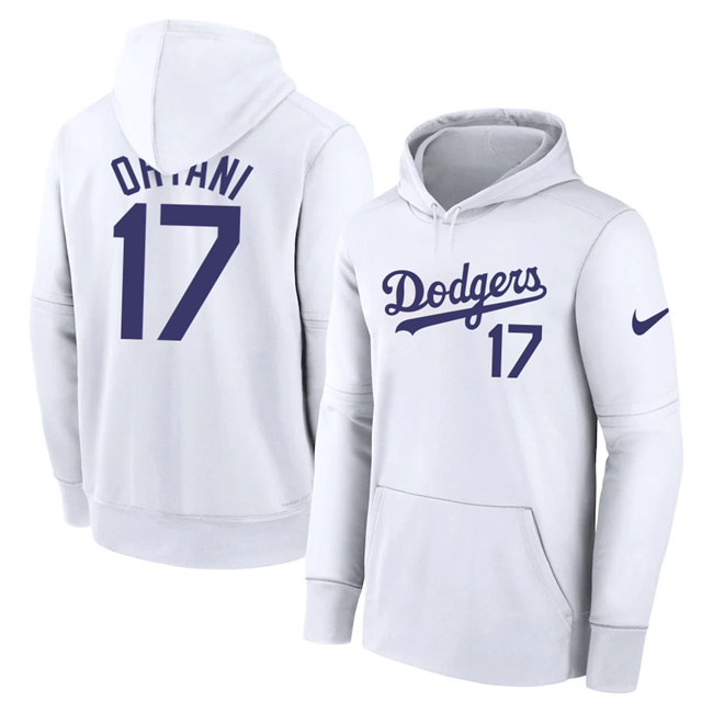 Los Angeles Dodgers #17 Shohei Ohtani White Name Number Pullover Hoodie - Zenithce