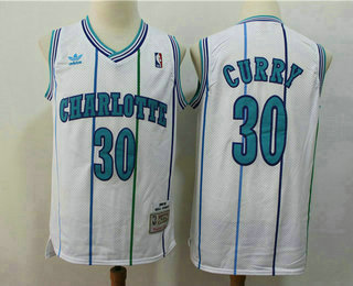 Charlotte Hornets #30 Dell Curry 1992-93 White Hardwood Classics Soul Swingman Throwback Jersey With Adidas - Zenithce