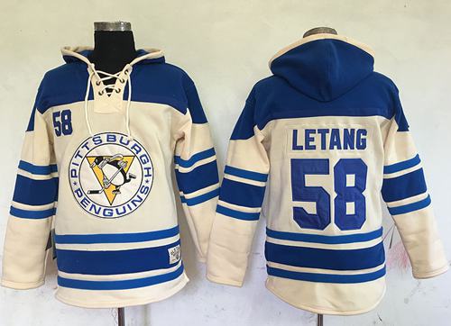 Penguins #58 Kris Letang Cream Sawyer Hooded Sweatshirt Stitched Jersey - Zenithce