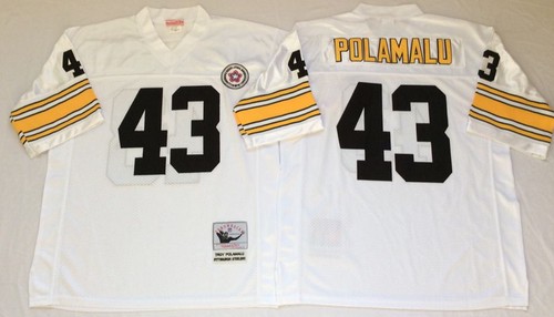 Mitchell Ness Steelers #43 Troy Polamalu White Throwback Stitched Jersey - Zenithce