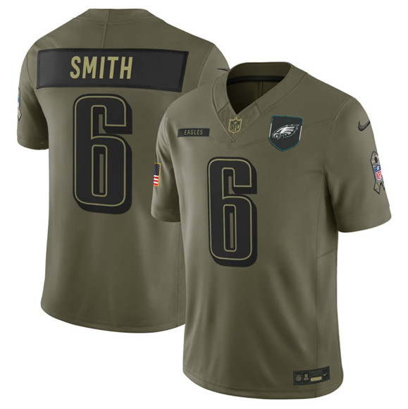 Philadelphia Eagles #6 DeVonta Smith Olive 2025 Salute to Service Limited Stitched Jersey - Zenithce