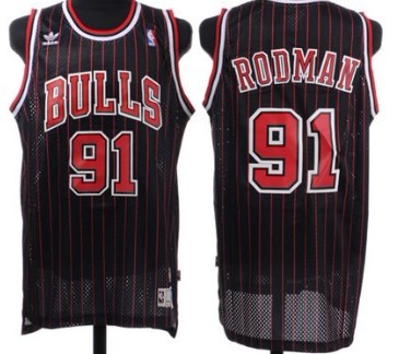 Chicago Bulls #91 Dennis Rodman Black Pinstripe Swingman Throwback Jersey - Zenithce