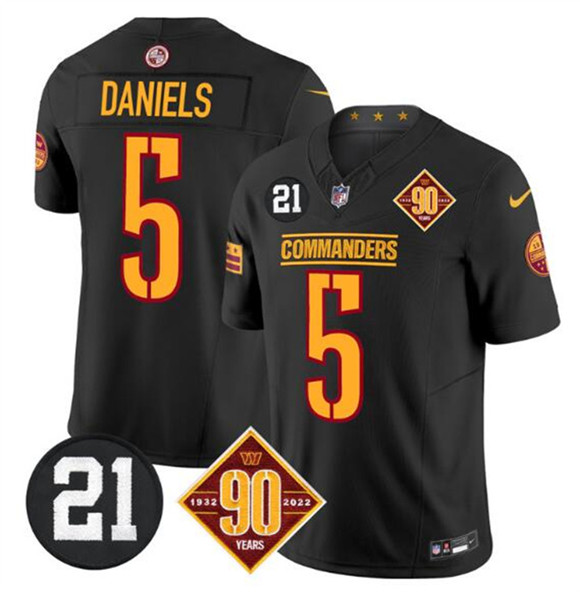 Washington Commanders #5 Jayden Daniels Black F.U.S.E. 90th Sean Taylor Patch Vapor Limited Football Stitched Jersey - Zenithce