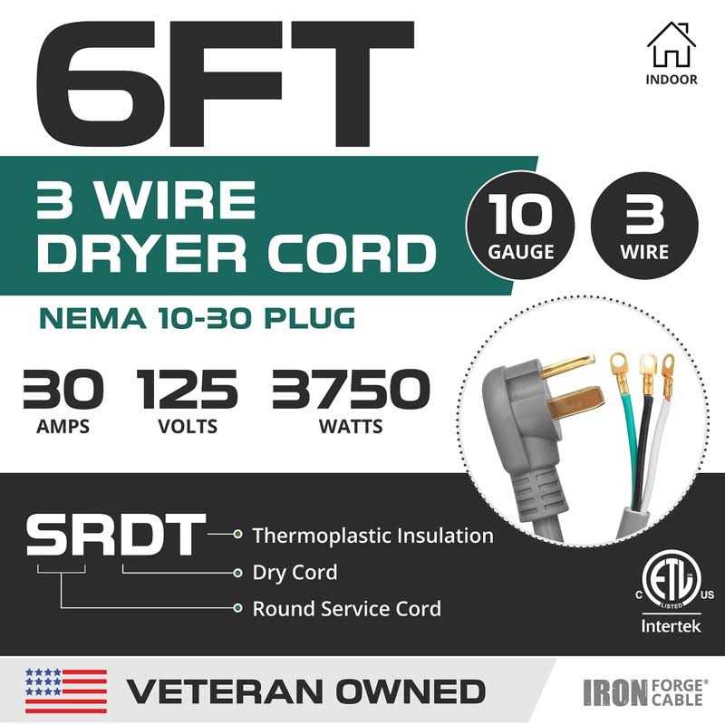 IRON FORGE CABLE 3 Prong Dryer Cord Extension Power Cord - Zenithce