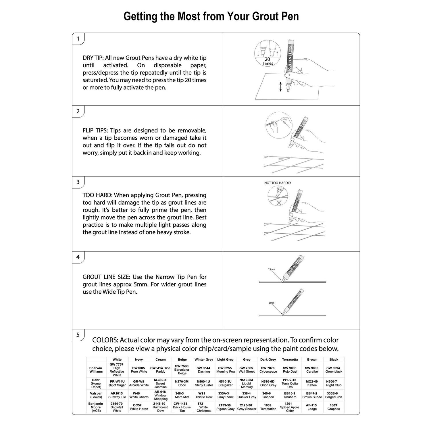Grout Pen Tile Paint Marker Waterproof Tile Grout Colorant and Sealer Pen - Zenithce