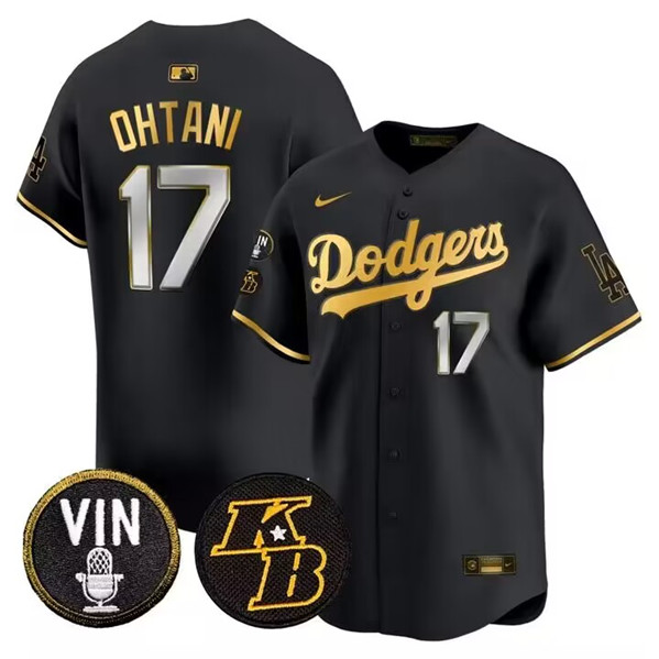 Los Angeles Dodgers #17 Shohei Ohtani Black Gold Vin Kobe Patch Cool Base Stitched Jersey - Zenithce