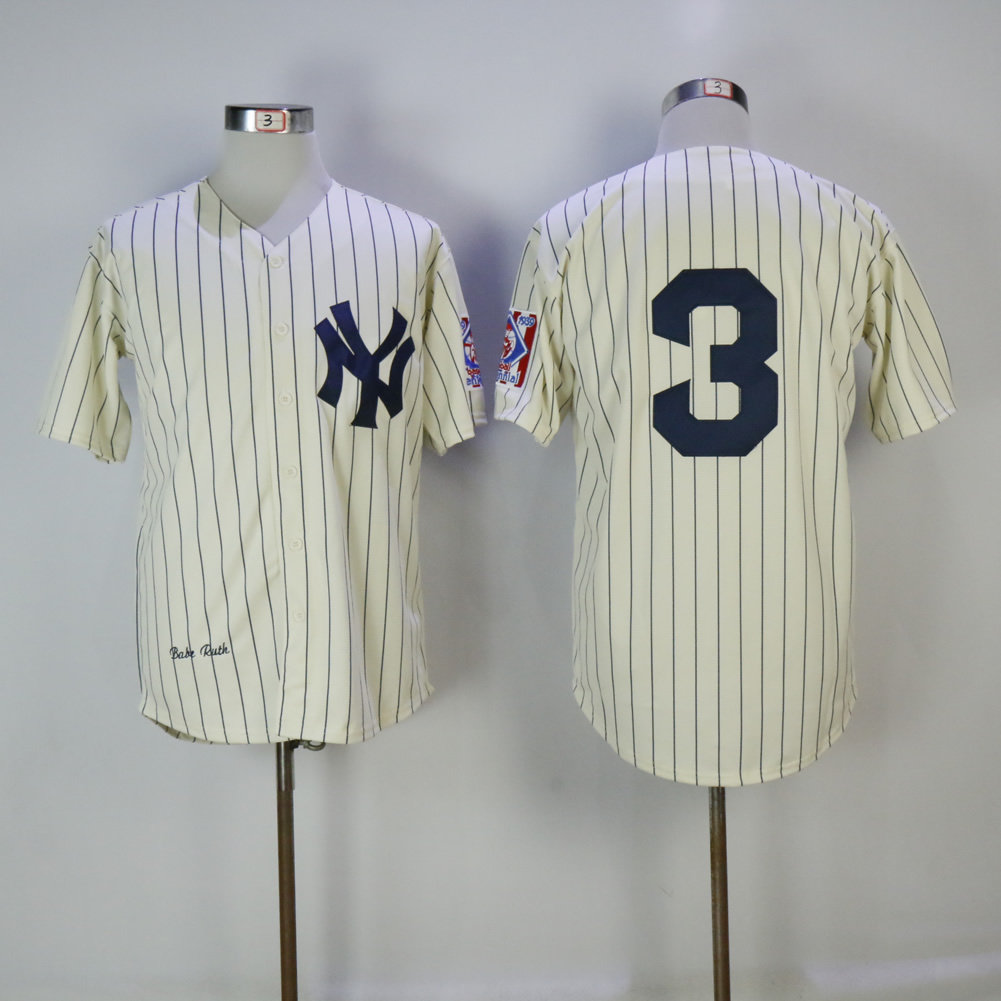 New York Yankees #3 Babe Ruth Cream Mitchell Ness Stitched Jersey - Zenithce