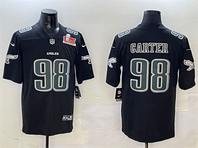 Philadelphia Eagles #98 Jalen Carter Black 2025 Super Bowl LIX Patch Fashion New Vapor Untouchable Limited Stitched Jersey - Zenithce