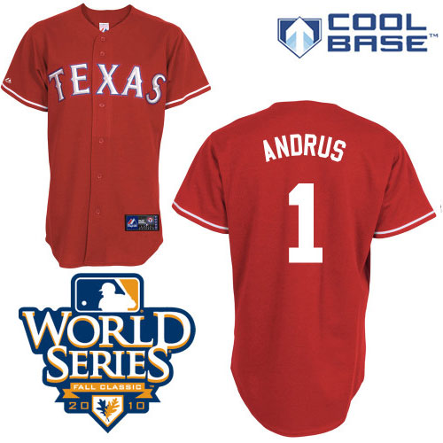 Rangers #1 Elvis Andrus Red Cool Base W 2010 World Series Patch Stitched Jersey - Zenithce