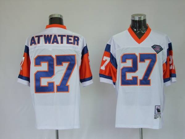 Mitchel Ness Broncos #27 Steve Atwater White With 75 Anniversary Patch Stitched Throwback Jersey - Zenithce