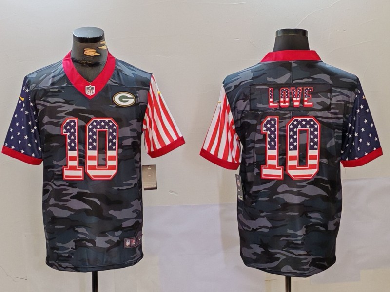 Green Bay Packers #10 Jordan Love Camo USA Flag Limited Stitched Jersey - Zenithce