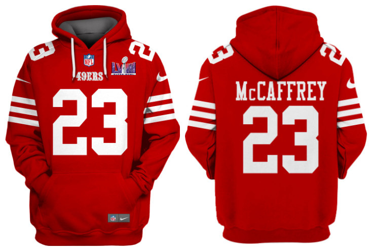 San Francisco 49ers #23 Christian McCaffrey Red Super Bowl LVIII Alternate Pullover Hoodie - Zenithce