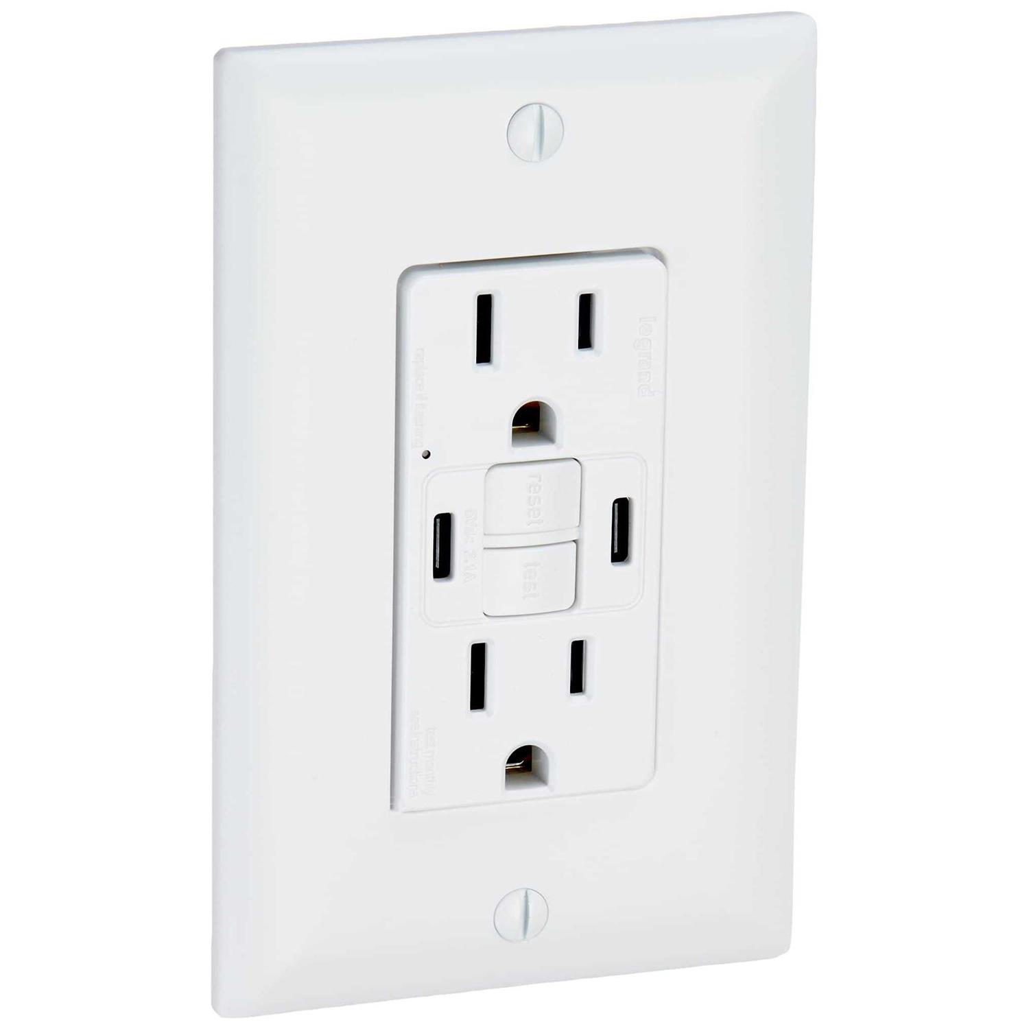 Radiant 15-Amp White Tamper-Resistant Self Test GFCI with USB Type-A/C Outlet - Zenithce
