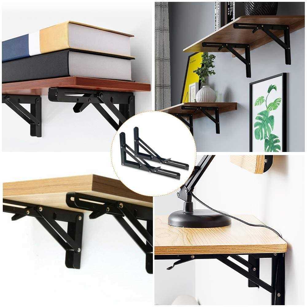 Hniuyun 2Pcs Folding Shelf Brackets Heavy Duty Stainless Steel Shelf Bracket for Table Work Space Saving DIY Bracket - Zenithce
