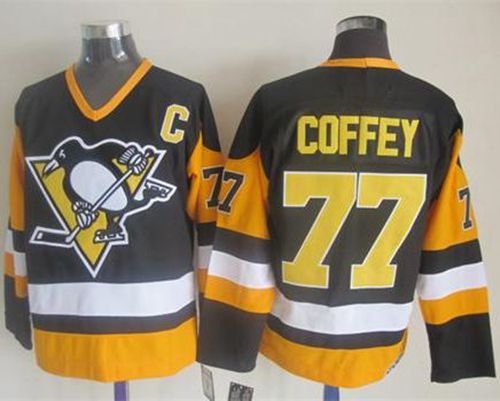 Penguins #77 Paul Coffey Black CCM Throwback Stitched Jersey - Zenithce
