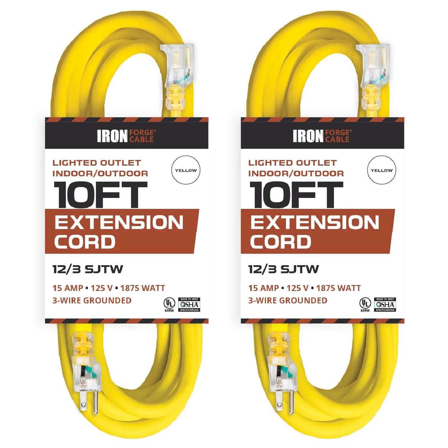 Iron Forge Cable Lighted Outdoor Extension Cord 12/3 Sjtw Heavy Duty Yellow Extension Cable with 3 - Zenithce