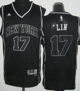 New York Knicks #17 Jeremy Lin Revolution 30 Swingman All Black With White Jersey - Zenithce