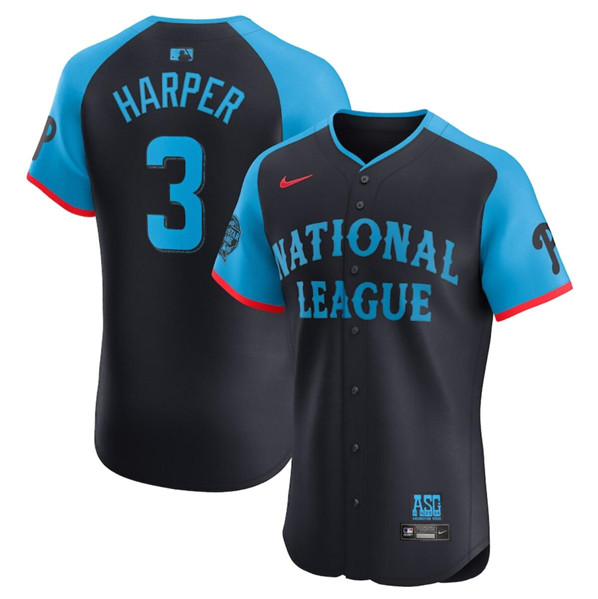 National League #3 Bryce Harper Navy 2024 All-Star Elite Stitched Jersey - Zenithce