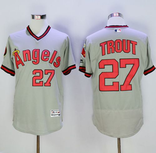 Angels Of Anaheim #27 Mike Trout Grey Flexbase Authentic Collection Cooperstown Stitched Jersey - Zenithce