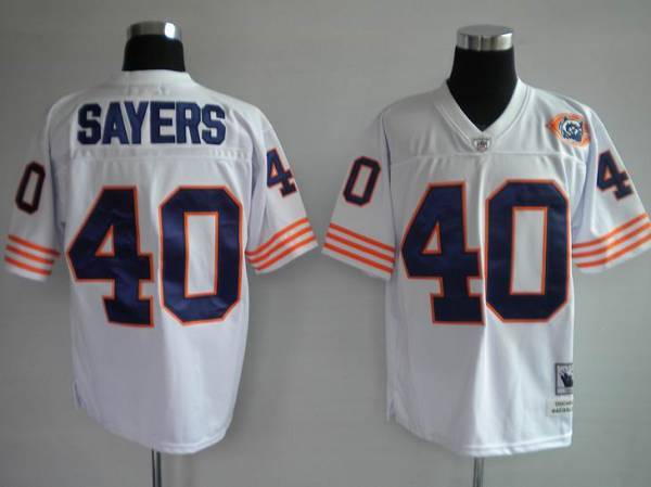 Mitchell Ness Bears #40 Gale Sayers White With Big Number Bear Patch Stitched Throwback Jersey - Zenithce