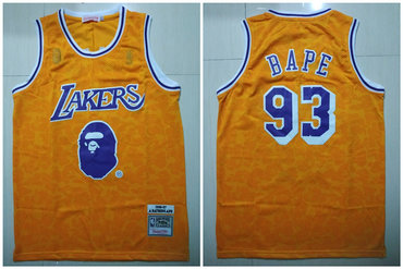 Lakers 93 Bape Yellow 1996-97 Hardwood Classics Jersey - Zenithce