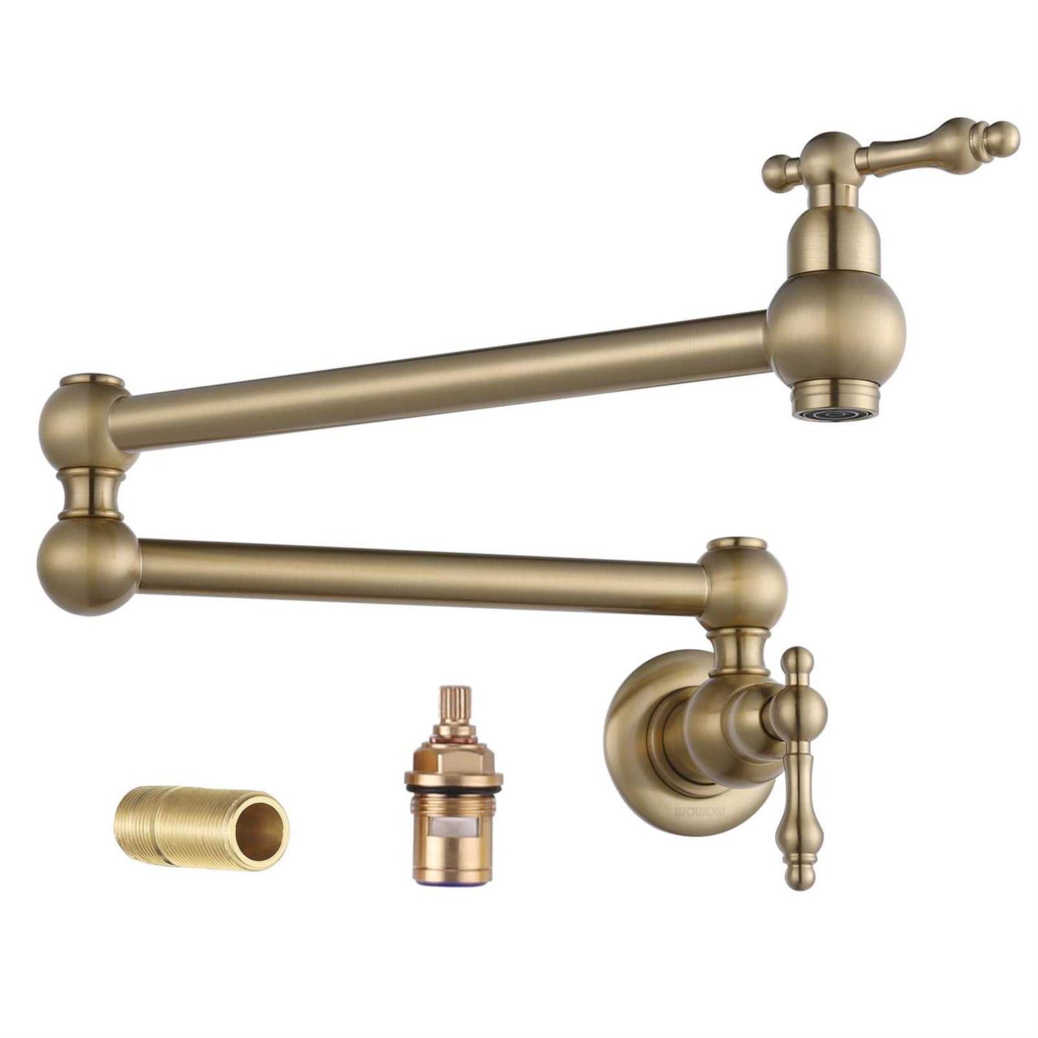 WOWOW Double Handle Wall-Mount Pot Filler Kitchen Faucet 2311100 - Zenithce