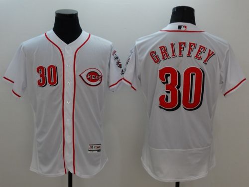 Reds #30 Ken Griffey White Flexbase Authentic Collection Stitched Jersey - Zenithce
