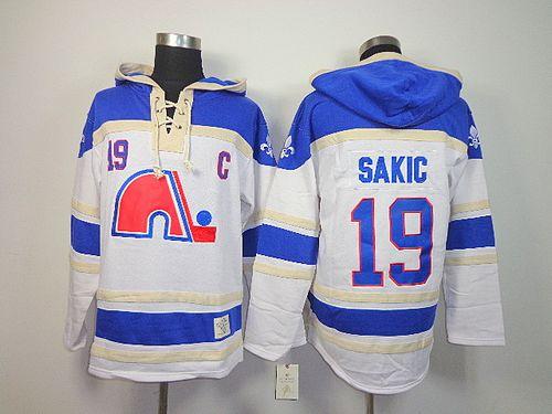 Nordiques #19 Joe Sakic White Sawyer Hooded Sweatshirt Stitched Jersey - Zenithce