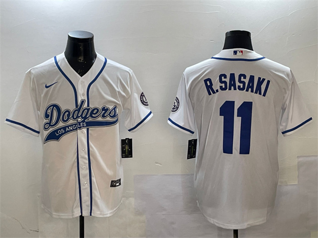 Los Angeles Dodgers #11 Roki Sasaki White With Patch Cool Base Stitched Jersey - Zenithce