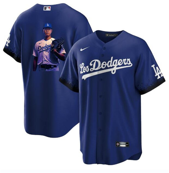 Los Angeles Dodgers #17 Shohei Ohtani Blue Big Logo City Connect Cool Base Stitched Jersey - Zenithce
