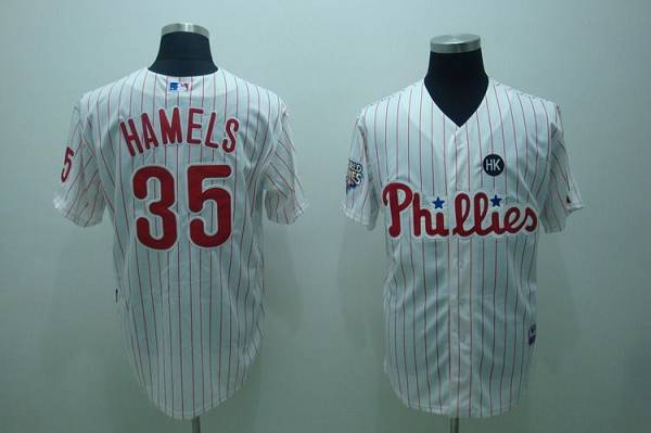 Phillies #35 Colbert Hamels Stitched White Red Strip Jersey - Zenithce