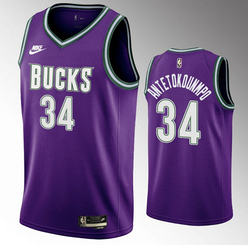 Milwaukee Bucks #34 Giannis Antetokounmpo 2022-23 Purple Classic Edition Swingman Stitched Jersey - Zenithce