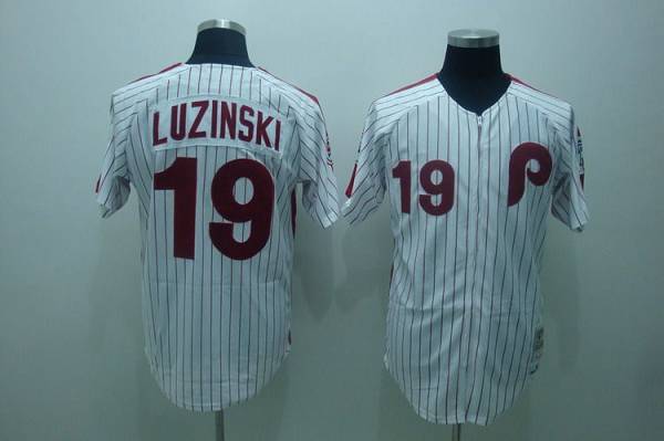 Mitchell And Ness Phillies #19 Greg Luzinski Stitched White Red Strip Throwback Jersey - Zenithce