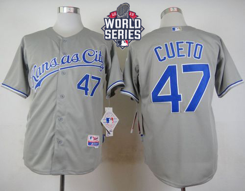 Royals #47 Johnny Cueto Grey Cool Base W 2015 World Series Patch Stitched Jersey - Zenithce