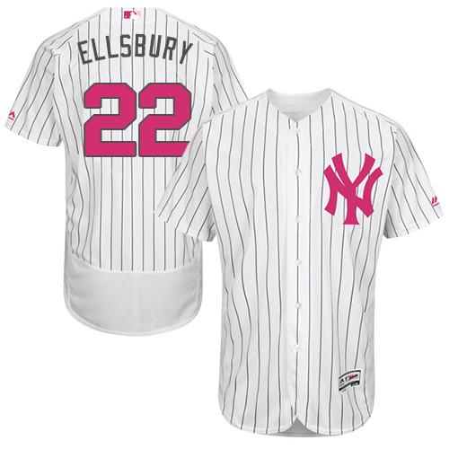 Yankees #22 Jacoby Ellsbury White Strip Flexbase Authentic Collection 2016 Mother's Day Stitched Jersey - Zenithce