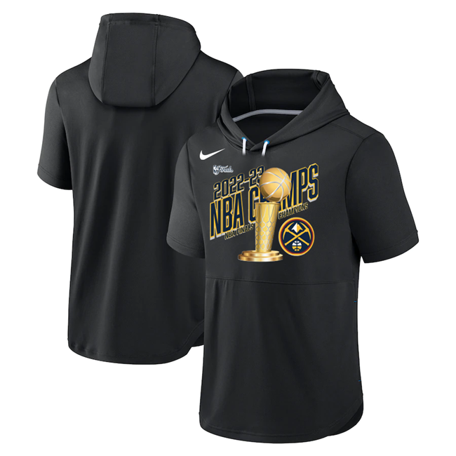 Denver Nuggets Black 2023 Champions Performance Short Sleeve Pullover Hoodie - Zenithce