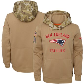 Youth New England Patriots Khaki 2019 Salute To Service Therma Pullover Hoodie - Zenithce