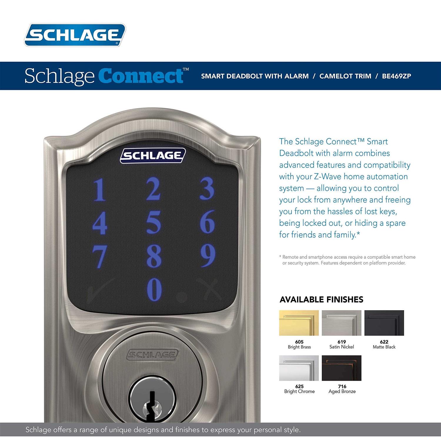 Schlage BE469NX-CAM Connect Camelot Touchscreen Electronic Deadbolt - Zenithce