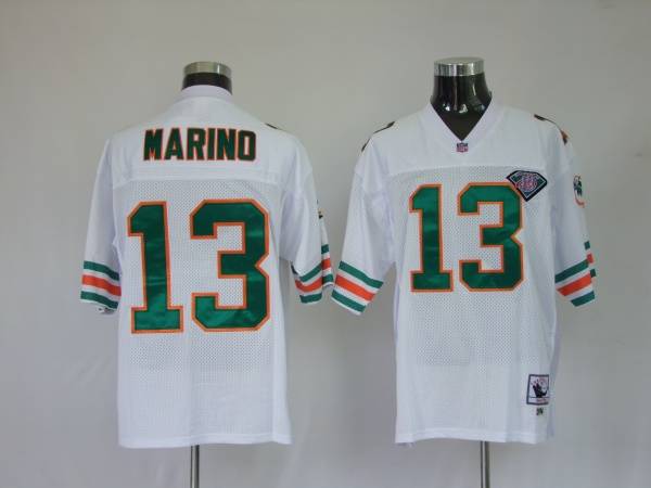 Mitchell And Ness Dolphins Dan Marino #13 White Stitched 75TH Anniversary Jersey - Zenithce