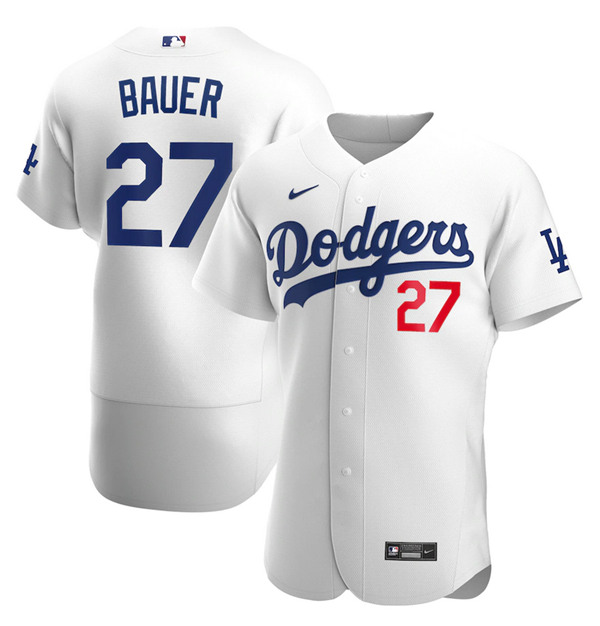Los Angeles Dodgers #27 Trevor Bauer White Flex Base Sttiched Jersey - Zenithce