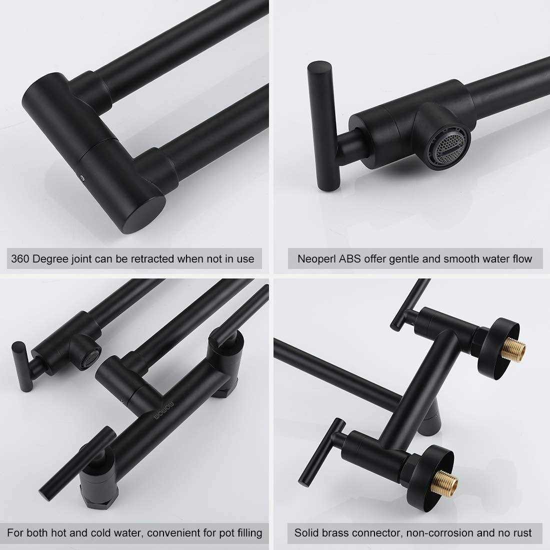 WOWOW Double Handle Wall-Mount Pot Filler Kitchen Faucet 2311100 - Zenithce