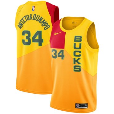 Milwaukee Bucks #34 Giannis Antetokounmpo 2018-19 City Edition Swingman Yellow Jersey - Zenithce