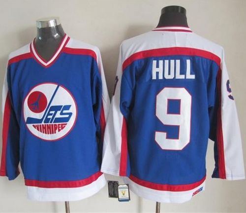 Jets #9 Bobby Hull Blue White CCM Throwback Stitched Jersey - Zenithce