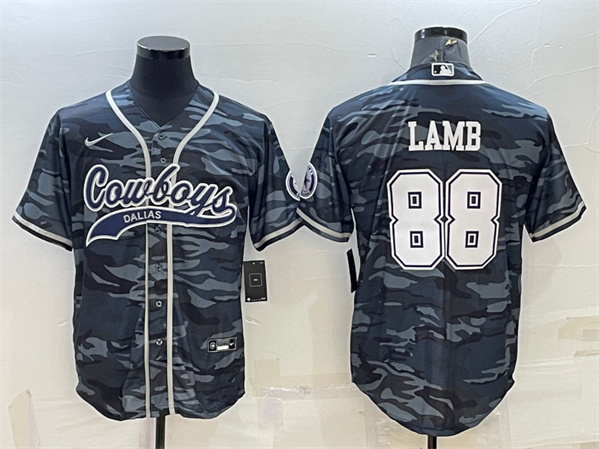Dallas Cowboys #88 CeeDee Lamb Gray Camo With Patch Cool Base Stitched Baseball Jersey - Zenithce