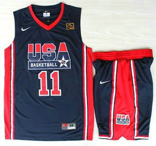 USA 1992 Olympic Dream Team #11 Karl Malone Blue Jerseys & Shorts - Zenithce
